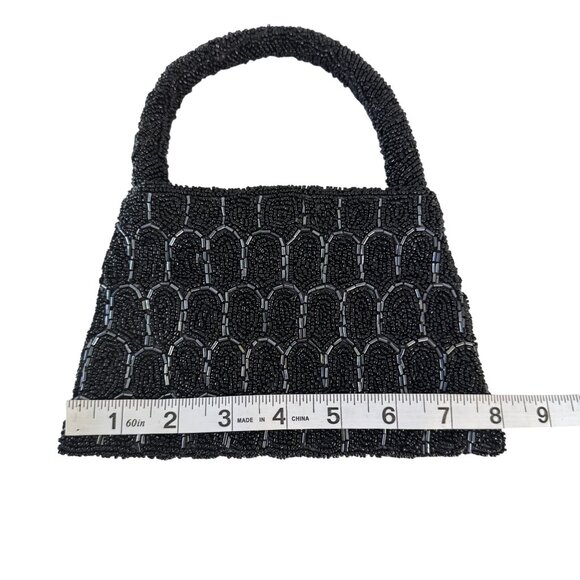 Vintage Unbranded  Womens Black Beaded Top Handle Mini Evening Purse/Handbag - Picture 5 of 6